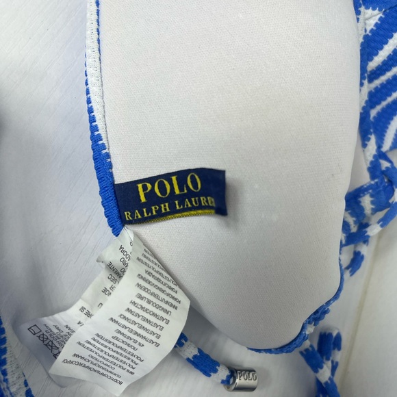 Polo Ralph Lauren Blue White Chevron Bikini Set Top L Bottom M - Picture 8 of 9